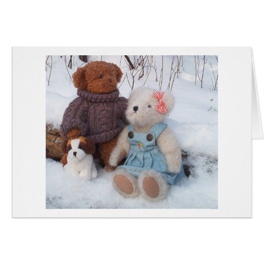 Winter Teddy Couple with puppy Cards (Front Horizontal)
