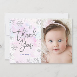 Winter Thank You Birthday Silver Glitter Card