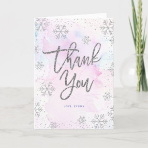 Winter Thank You Birthday Silver Glitter Snowflake