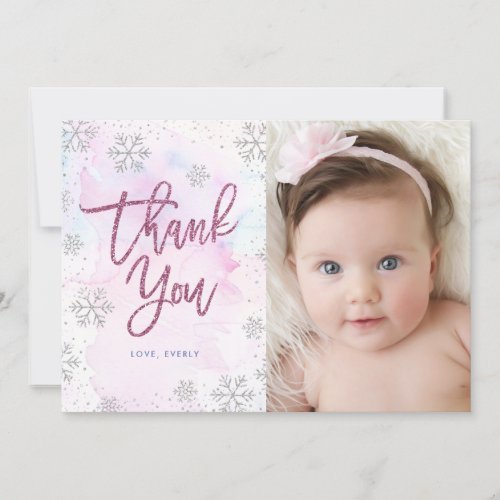 Winter Thank You Birthday Silver Magenta Glitter