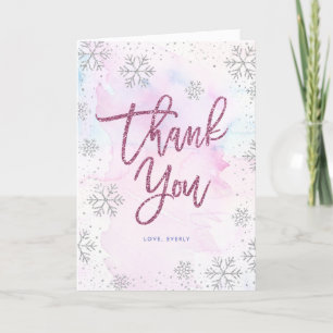 Winter Thank You Birthday Silver Magenta Glitter Card
