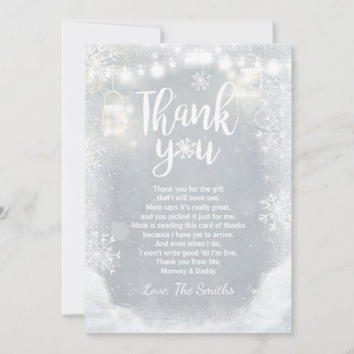 Winter thank you Card baby Shower Snow Wood Grey