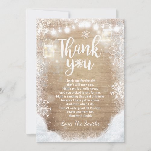 Winter thank you Card baby Shower Snow Wood Rustic