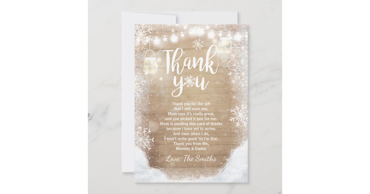 Winter Thank You Card Baby Shower Snow Wood Rustic Zazzle Com