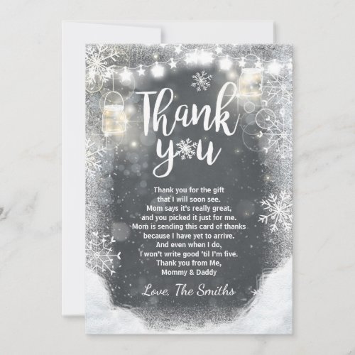 Winter thank you Card baby Shower Snowflake Rustic