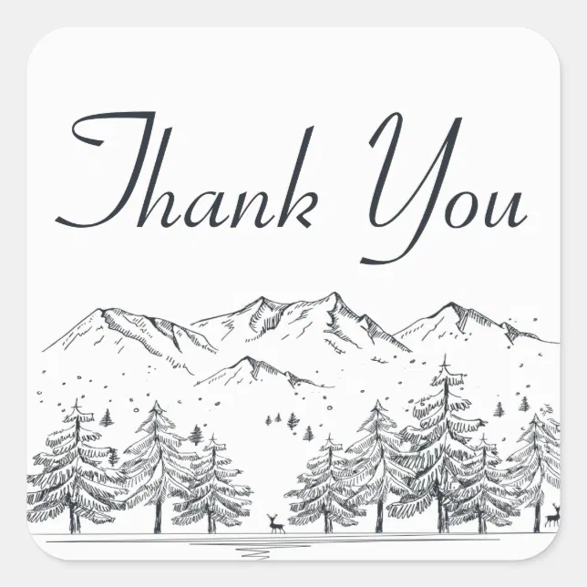 Winter Thank You Mountain Nature Trees Wedding Square Sticker | Zazzle