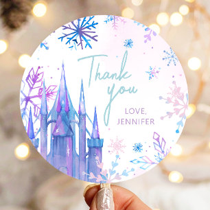 Winter Thank You Snowflakes Girl Snow Birthday Classic Round Sticker