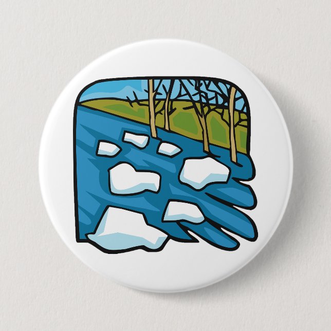Winter Thaw River with Ice Floes Button (Front)
