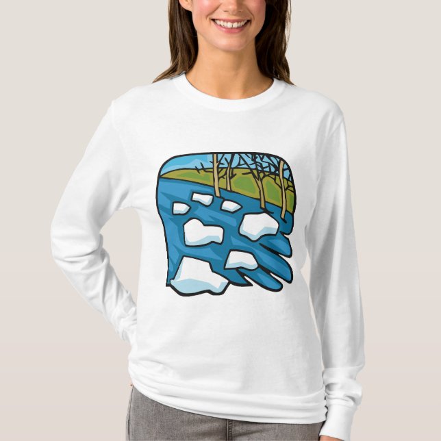 Winter Thaw River with Ice Floes T-Shirt (Front)
