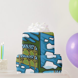 Winter Thaw River with Ice Floes Wrapping Paper