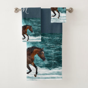 Winter Theme Galloping Arabian Horse Bath Towel Set