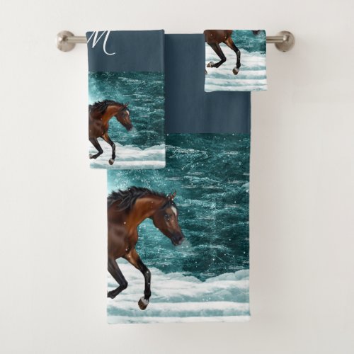 Winter Theme Galloping Arabian Horse Bath Towel Set
