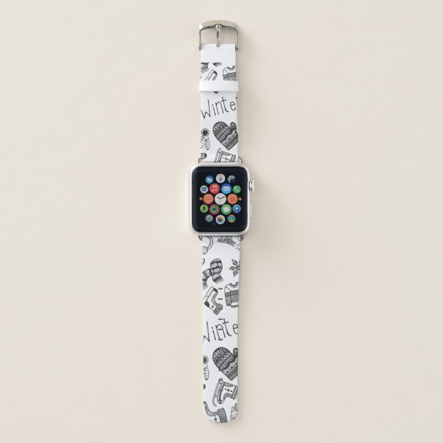 Winter theme pattern outline apple watch band (Front)