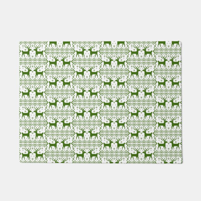 Winter Theme Reindeer Pattern Holiday Christmas Doormat (Front)