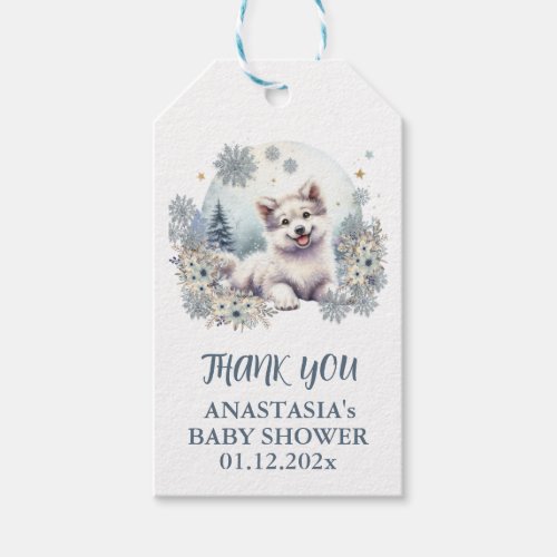 Winter theme wolf dog Baby shower Thank you Gift Tags