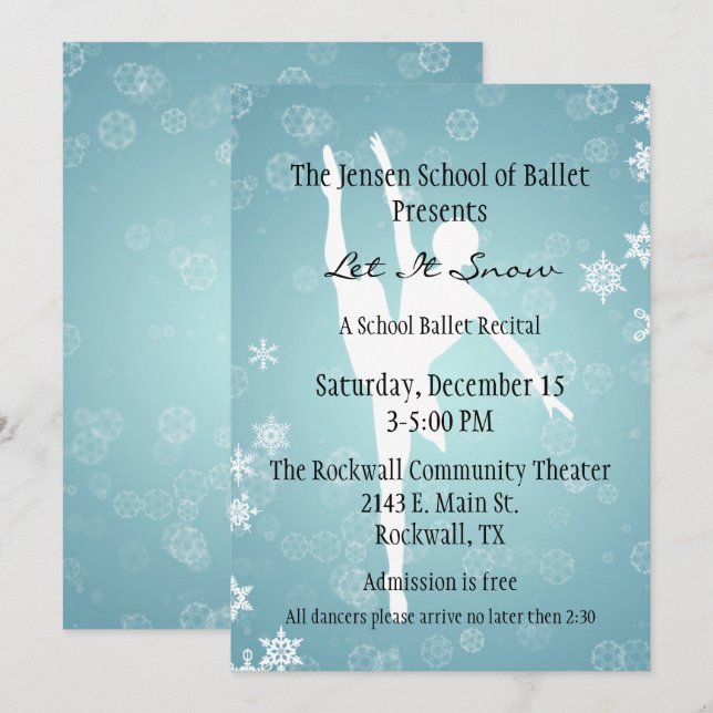 Winter Themed Ballet Dance Recital Invitation (Front/Back)