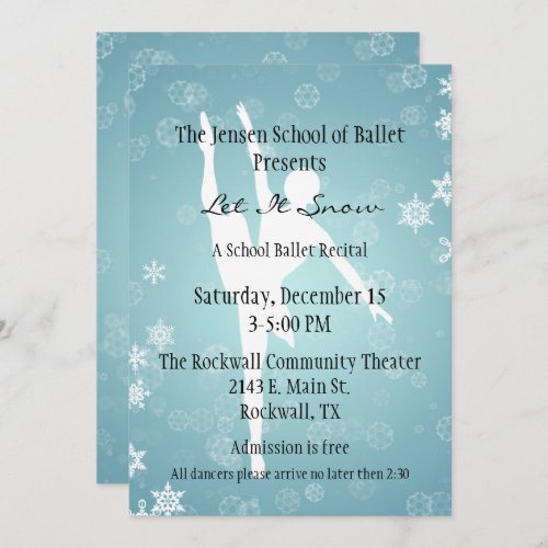 Winter Themed Ballet Dance Recital Invitation