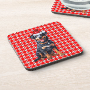 Winter Themed Beauceron Red Plaid Holiday Beverage Coaster
