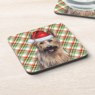 Winter Themed Berger Picard Dog Holiday Plaid Beverage Coaster