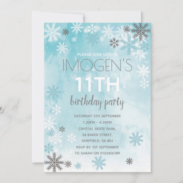 Winter themed birthday party invitation (Front)
