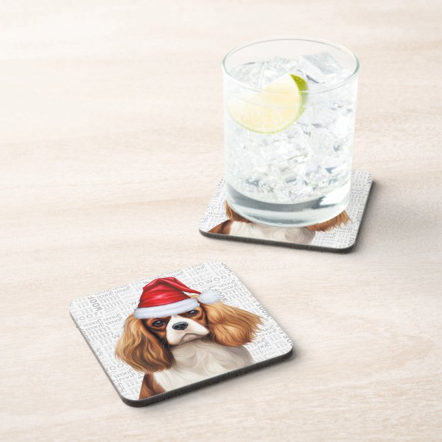 Winter Themed Cavalier King Charles Spaniel Dog Beverage Coaster (Right Side)