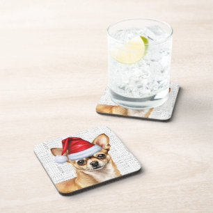 Winter Themed Chihuahua Santa Dog Holiday Beverage Coaster