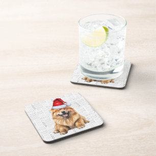 Winter Themed Chow Chow Santa Dog Holiday Beverage Coaster