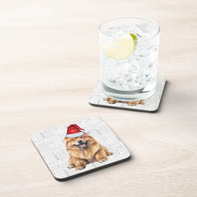 Winter Themed Chow Chow Santa Dog Holiday Beverage Coaster (Right Side)