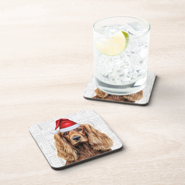 Winter Themed Cocker Spaniel Santa Dog Holiday Beverage Coaster (Right Side)