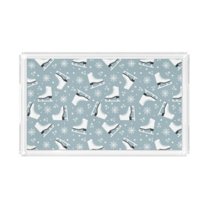 Winter themed pattern with ice skates acrylic tray
