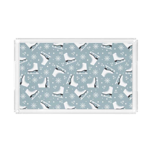 Winter themed pattern with ice skates acrylic tray (Front)