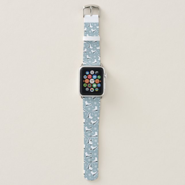 Winter themed pattern with ice skates apple watch band (Front)