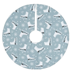 Winter themed pattern with ice skates brushed polyester tree skirt