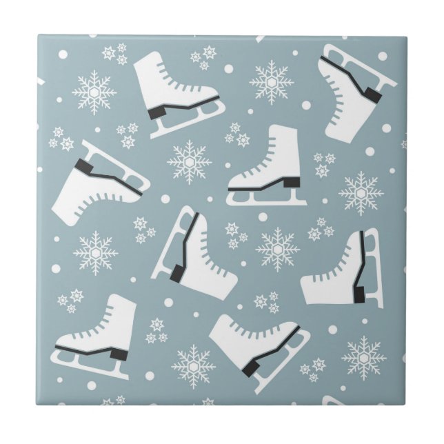 Winter themed pattern with ice skates ceramic tile (Front)