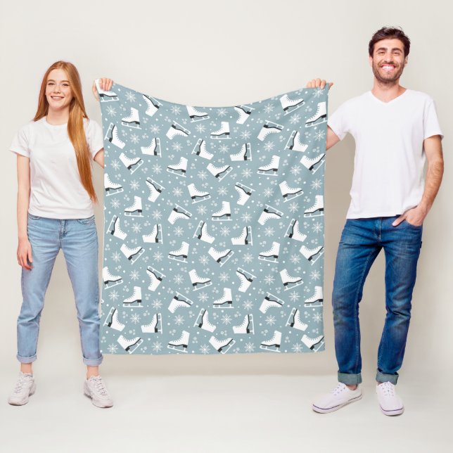 Winter themed pattern with ice skates fleece blanket (In Situ)
