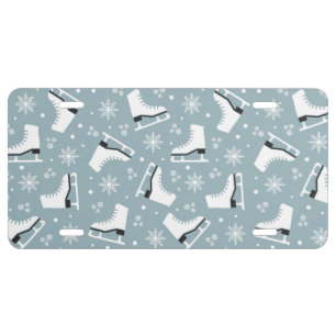 Winter themed pattern with ice skates license plate