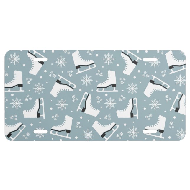 Winter themed pattern with ice skates license plate (Front)