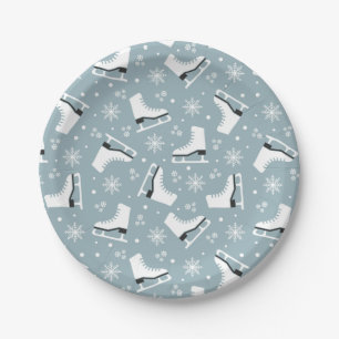 Winter themed pattern with ice skates paper plates