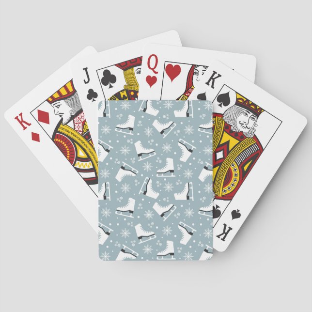 Winter themed pattern with ice skates poker cards (Back)