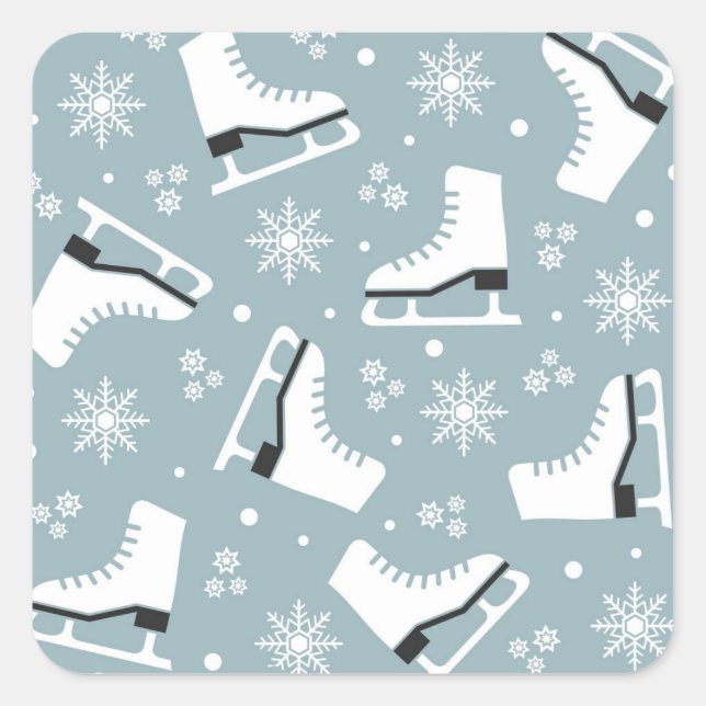 Winter themed pattern with ice skates square sticker (Front)