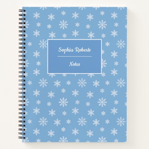 Winter themed snowflakes modern pattern baby blue notebook