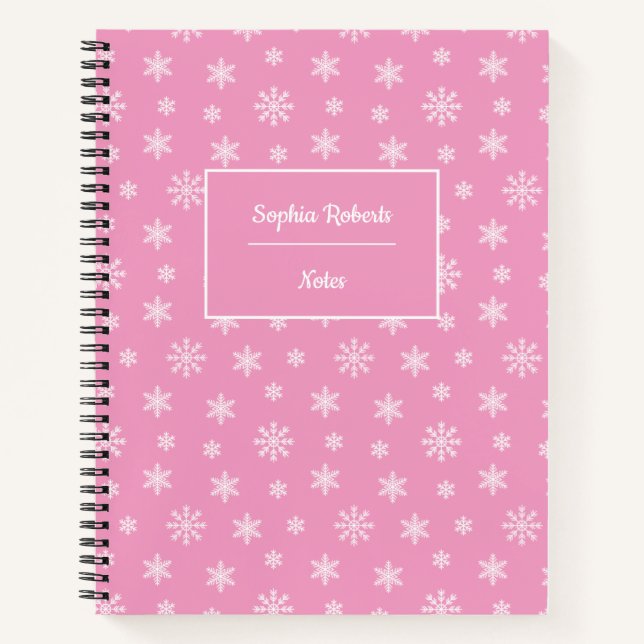 Winter themed snowflakes modern pattern pink notebook (Front)