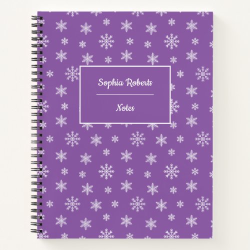 Winter themed snowflakes modern pattern purple notebook