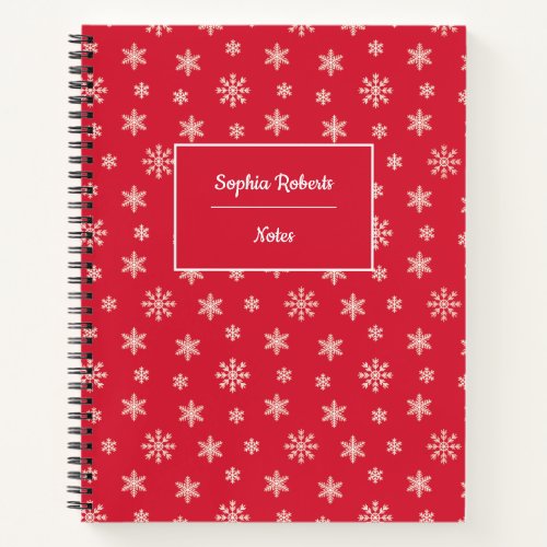 Winter themed snowflakes modern pattern red notebook