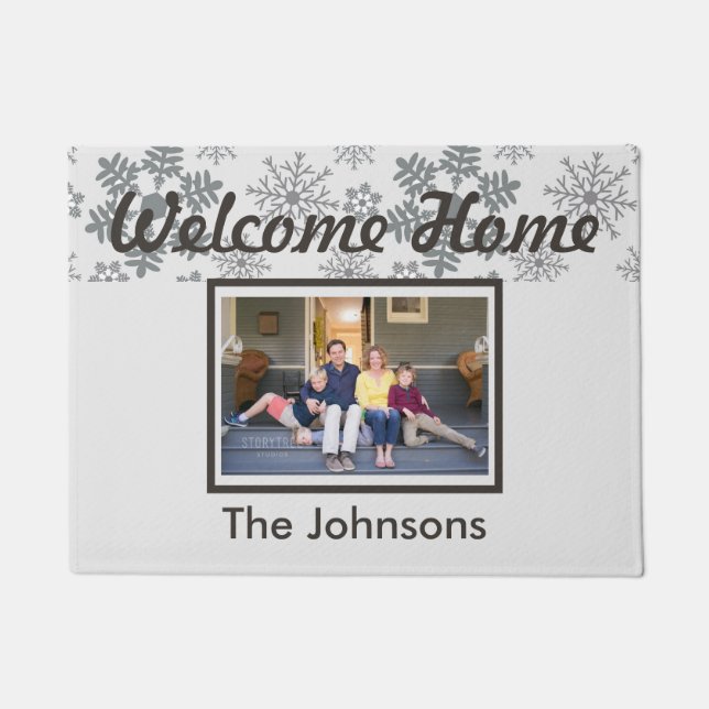 Winter Themed Snowflakes Welcome Home Doormat (Front)