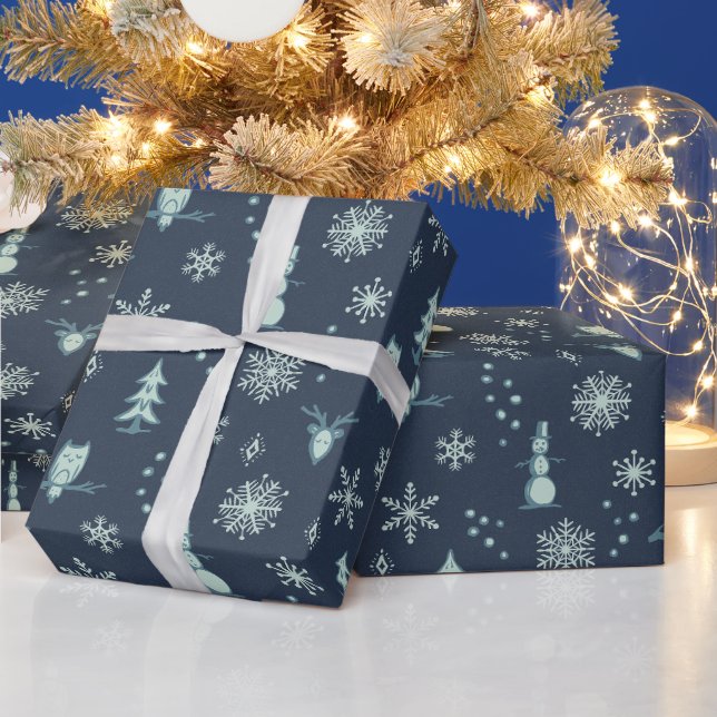 Winter Things Wrapping Paper - Dusk, Peacock, Mint (Holidays)