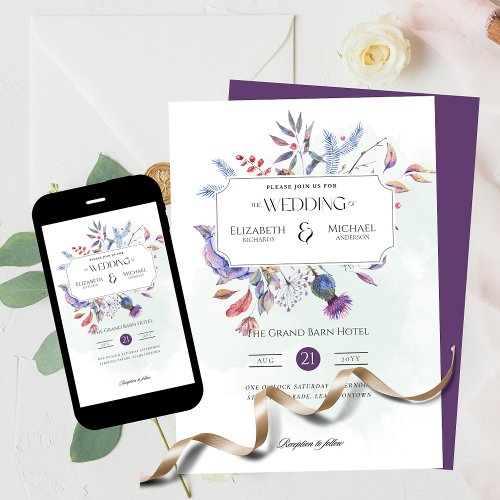 Winter Thistle Print or Digital Wedding Invitation