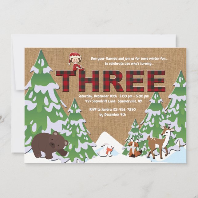 Winter Three Birthday Party Invitation (Front)