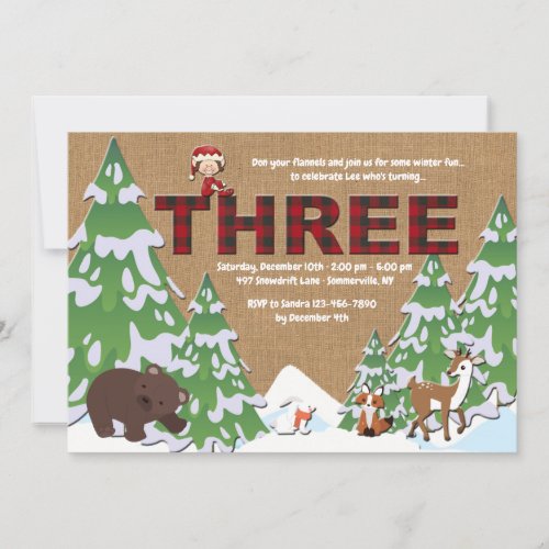 Winter Three Birthday Party Invitation