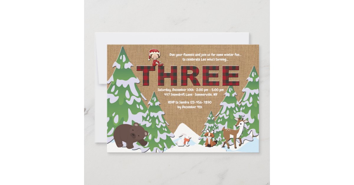 Winter Three Birthday Party Invitation | Zazzle